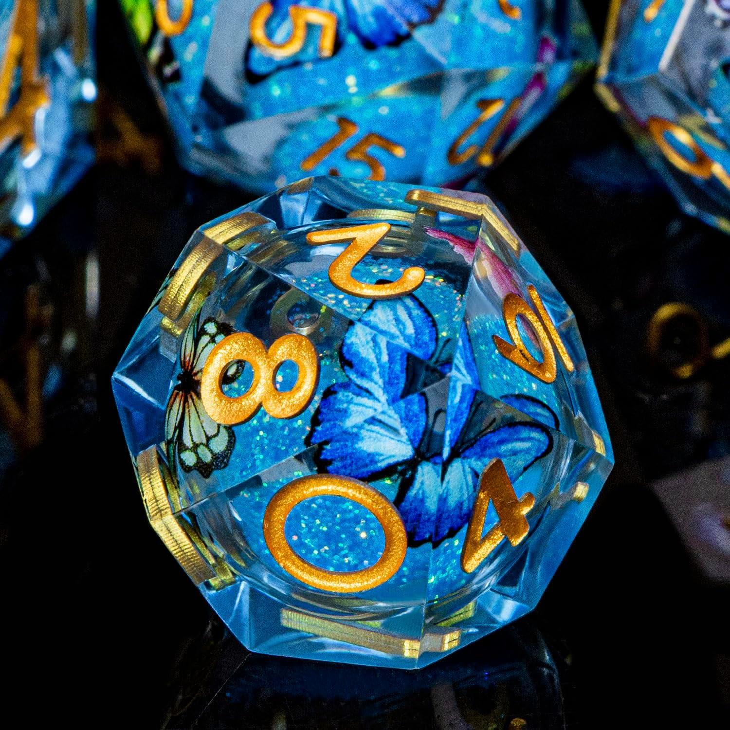 Juego de Dados DND Mariposa ORIFANTOU con Núcleo Líquido