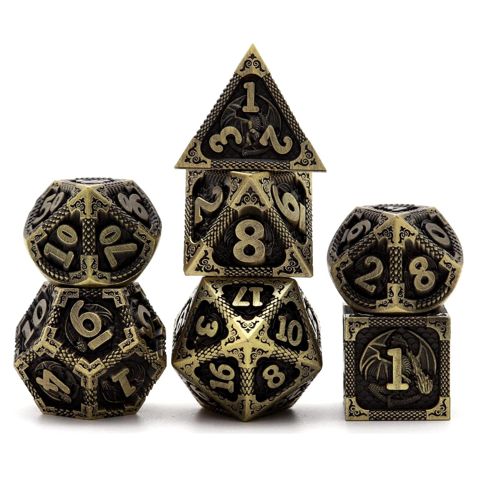 Juego de Dados DND de Metal PJOY Bronce Antiguo 7 Piezas