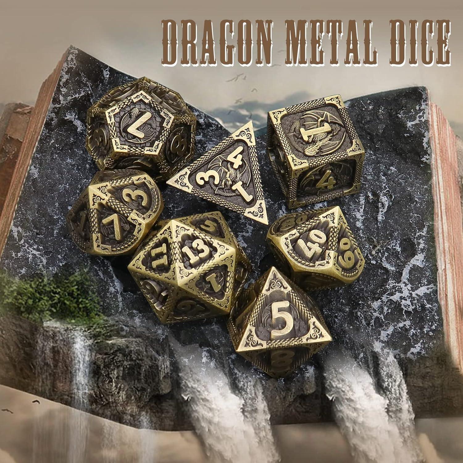 Juego de Dados DND de Metal PJOY Bronce Antiguo 7 Piezas