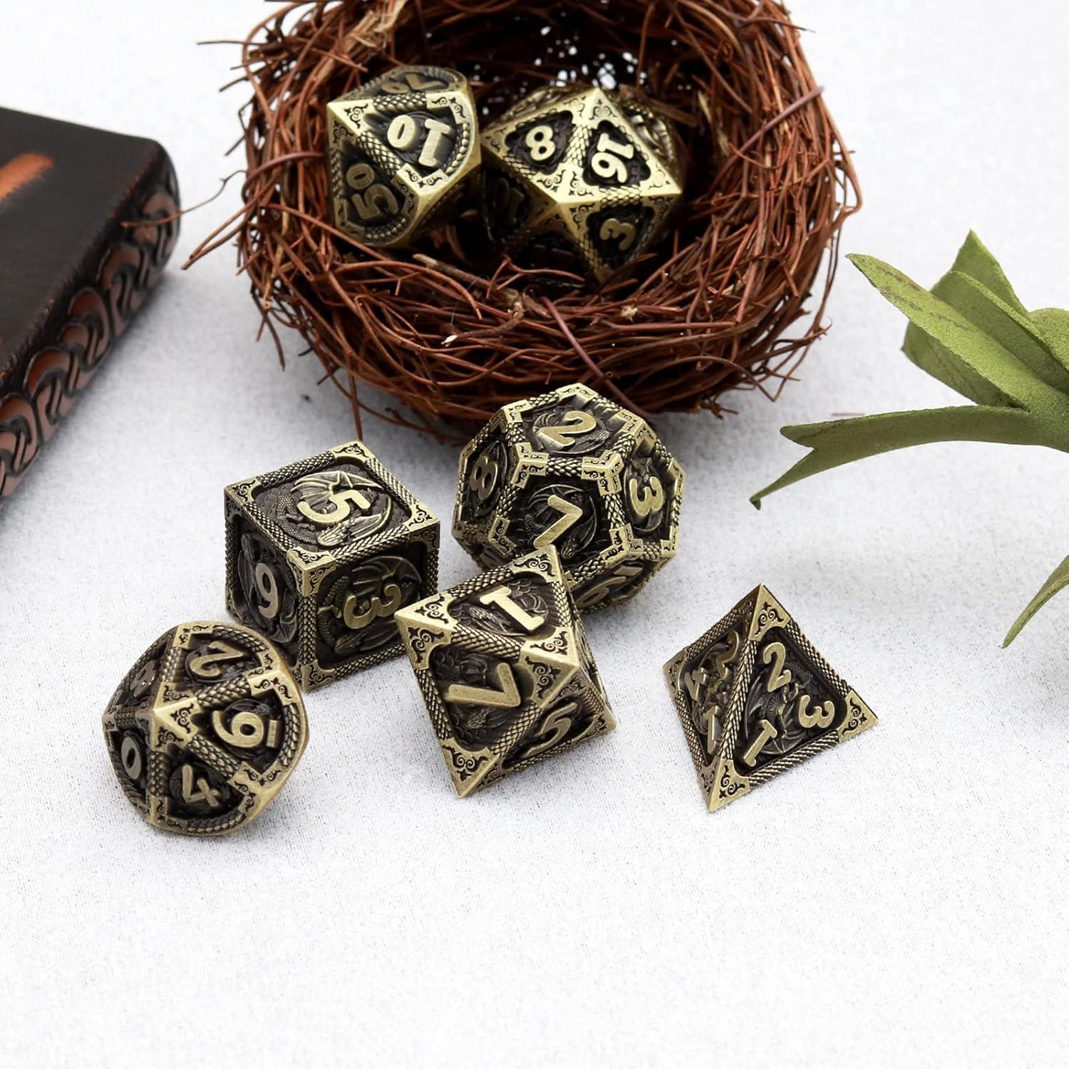 Juego de Dados DND de Metal PJOY Bronce Antiguo 7 Piezas