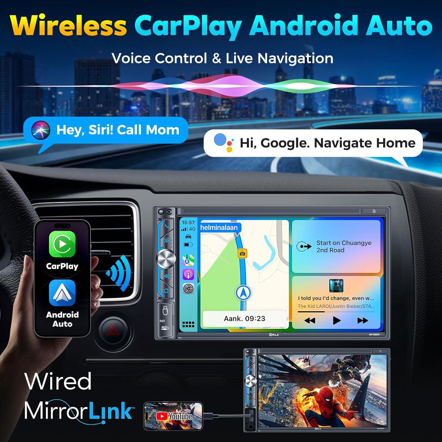 Estéreo Doble Din PLZ 7" Bluetooth 5.3 CarPlay Android Auto