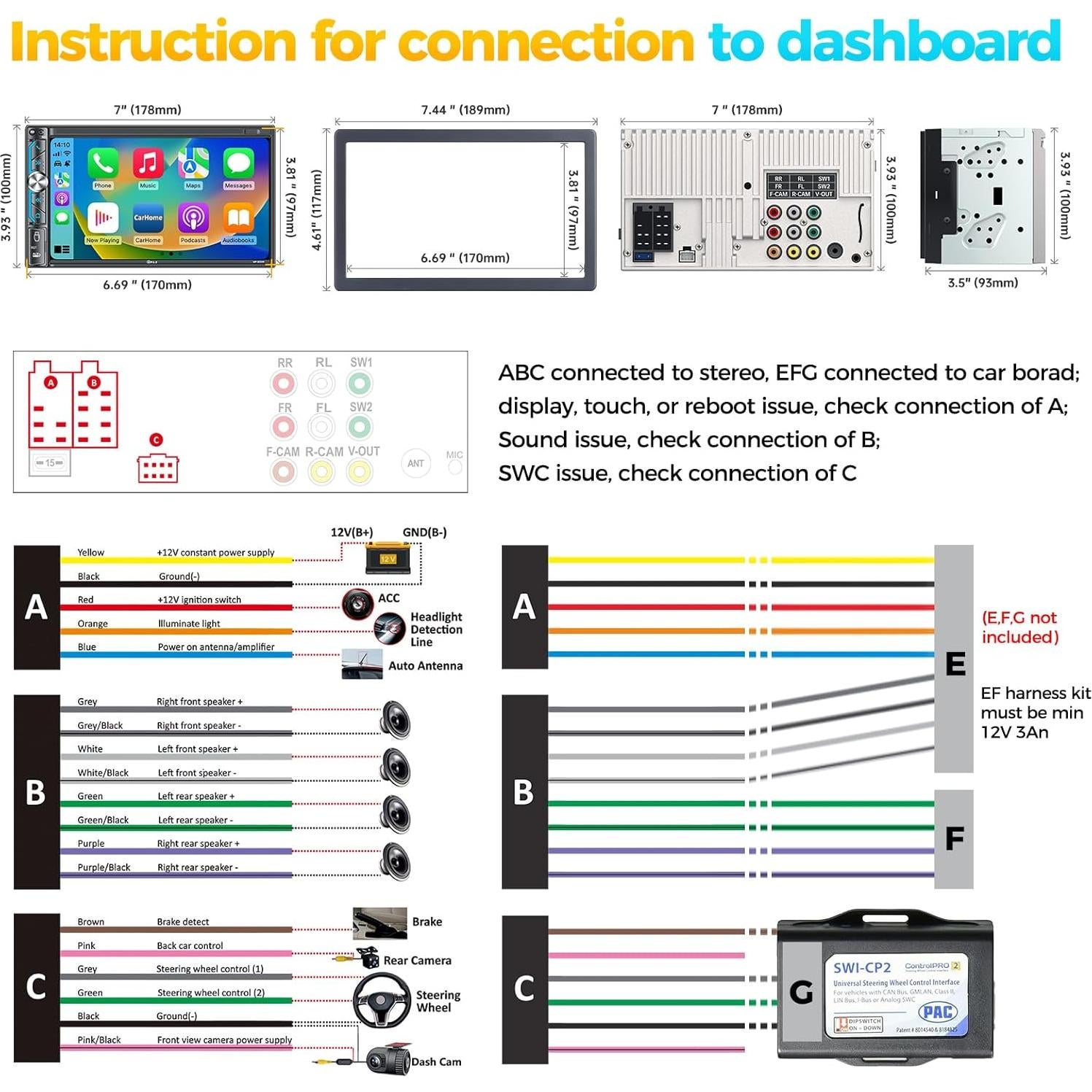 Estéreo Doble Din PLZ 7" Bluetooth 5.3 CarPlay Android Auto