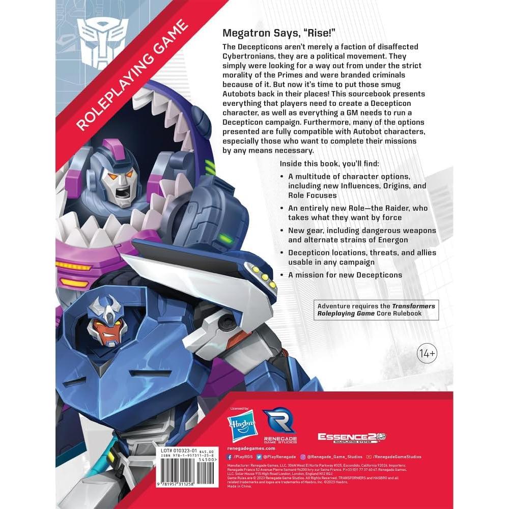Transformers Juego de Rol Decepticon Renegade Game Studios