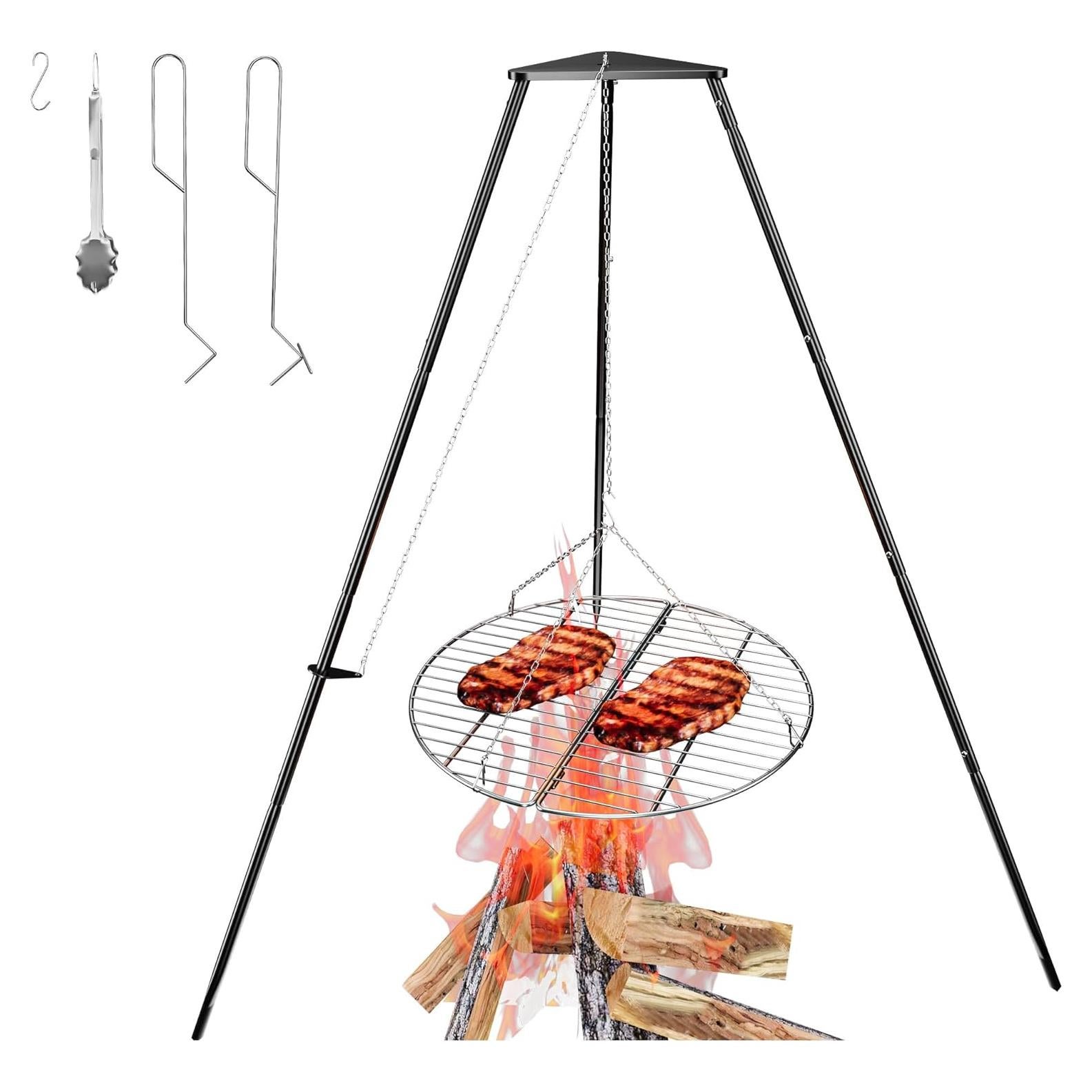 Trípode de Fogata Portátil SUZLON con Parrilla Redonda Ajustable