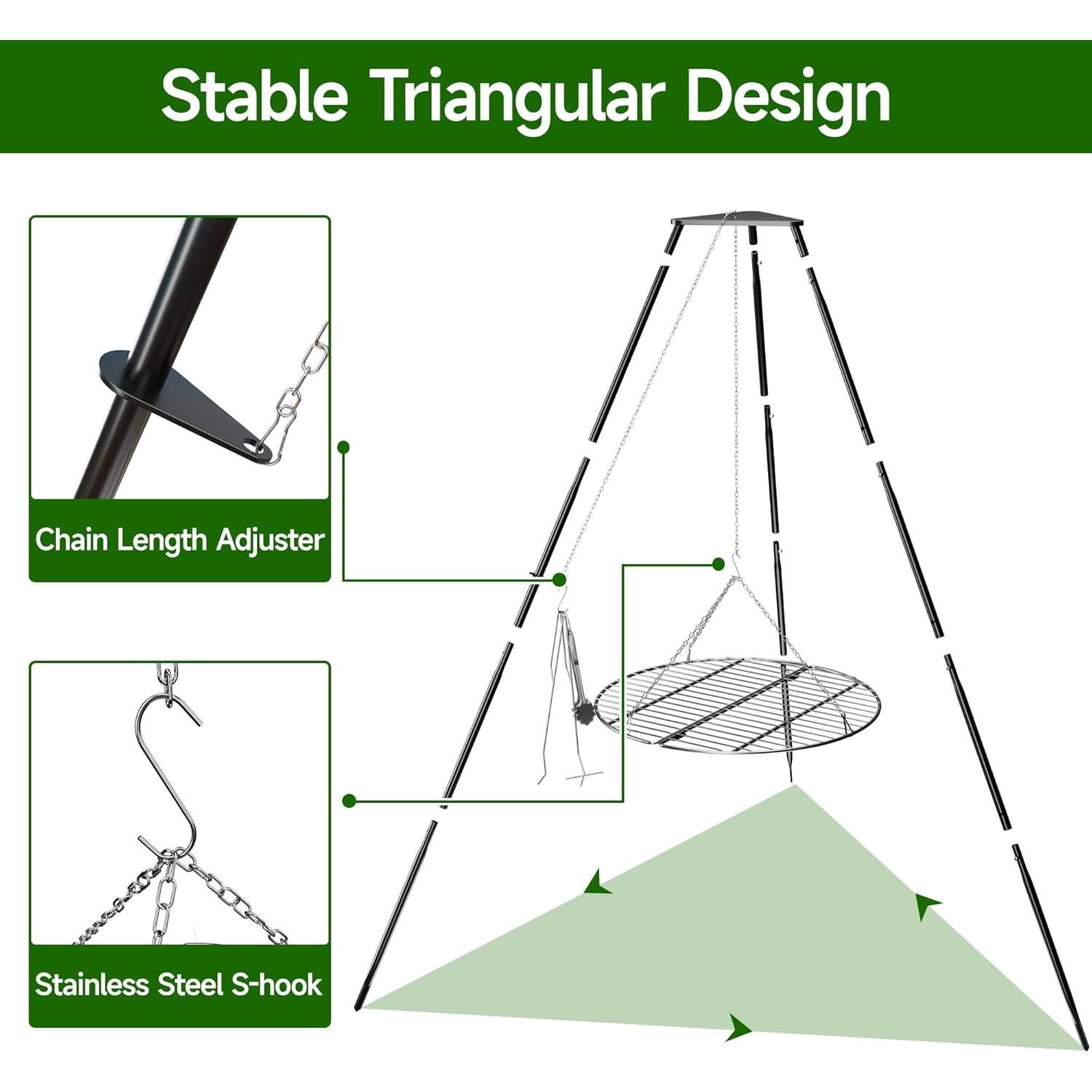 Trípode de Fogata Portátil SUZLON con Parrilla Redonda Ajustable
