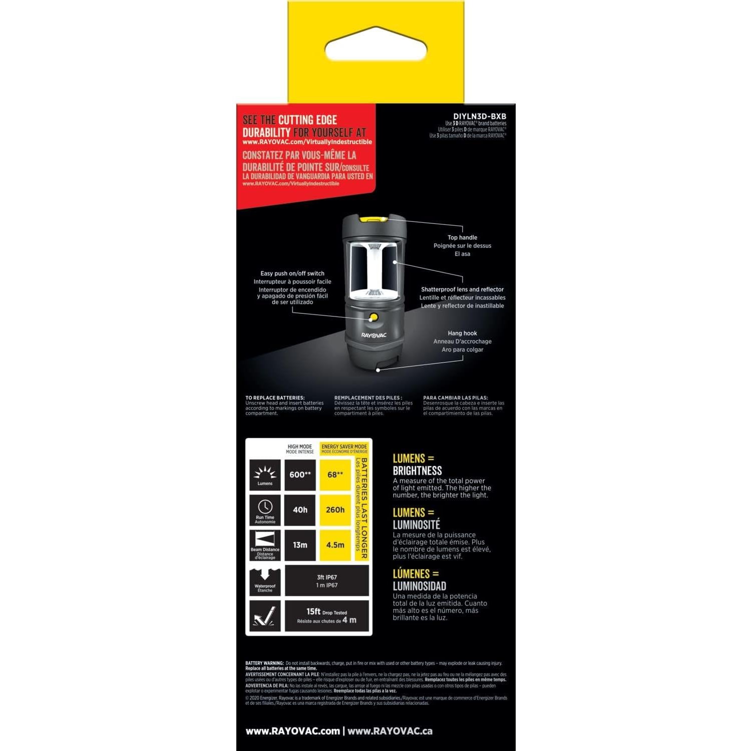 Linterna LED Rayovac DIYLN3D-BA 600 Lúmenes Impermeable