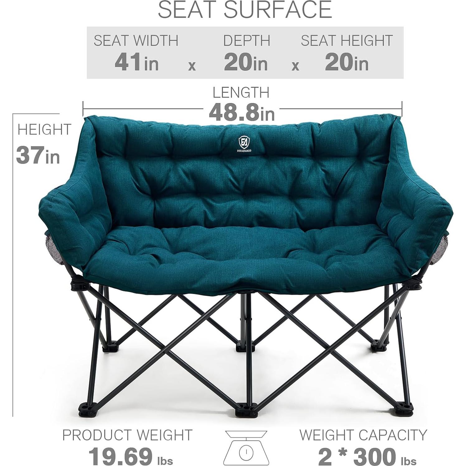 Silla de Camping Doble EVER ADVANCED Verde Plegable 272 kg