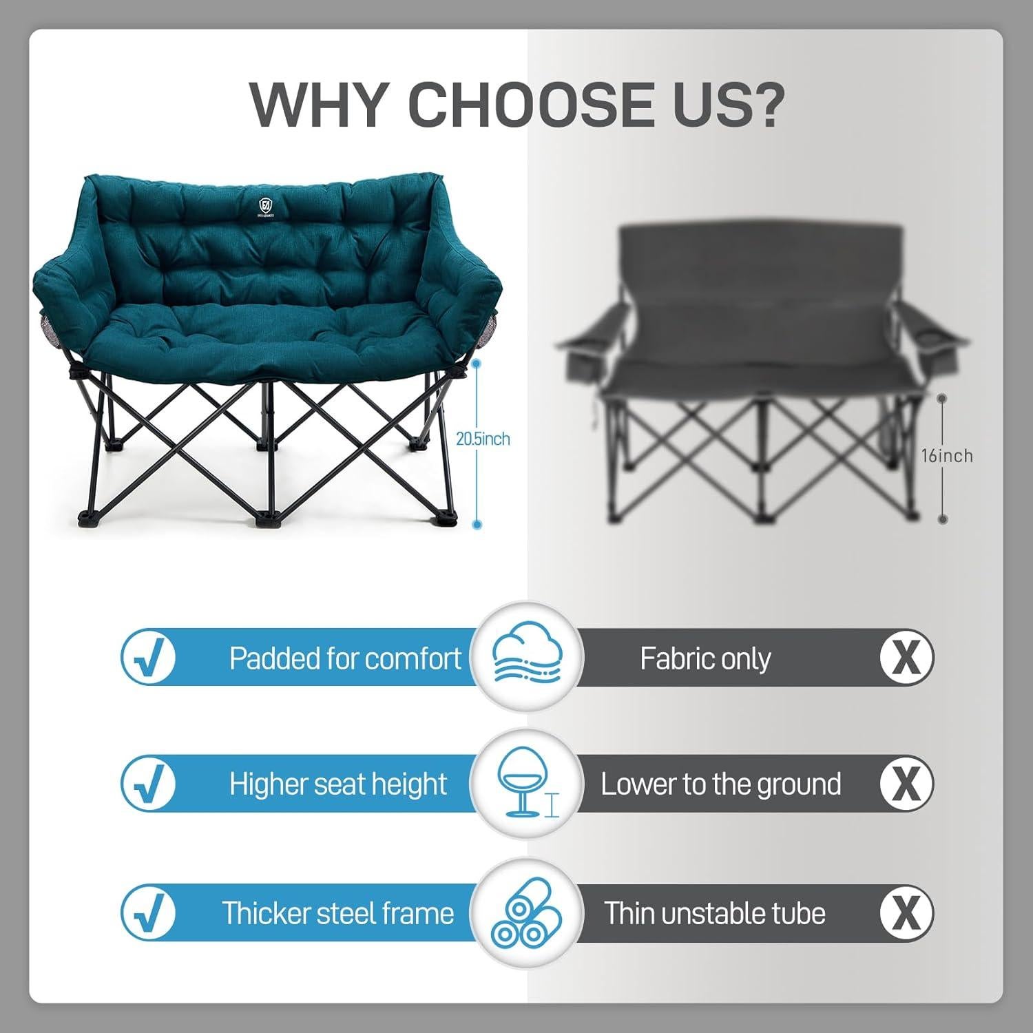 Silla de Camping Doble EVER ADVANCED Verde Plegable 272 kg