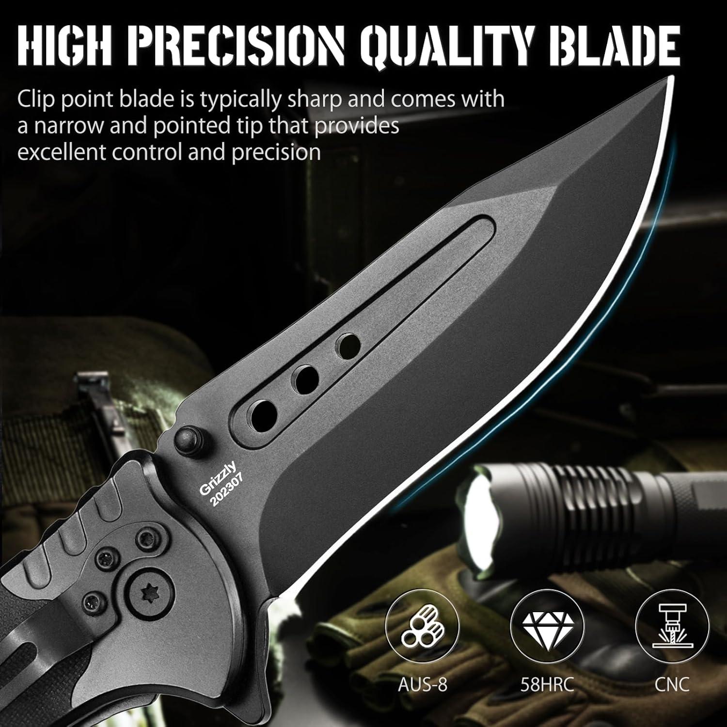 Cuchillo de Bolsillo NedFoss GRIZZLY 9.7 cm AUS-8 Táctico 3 en 1