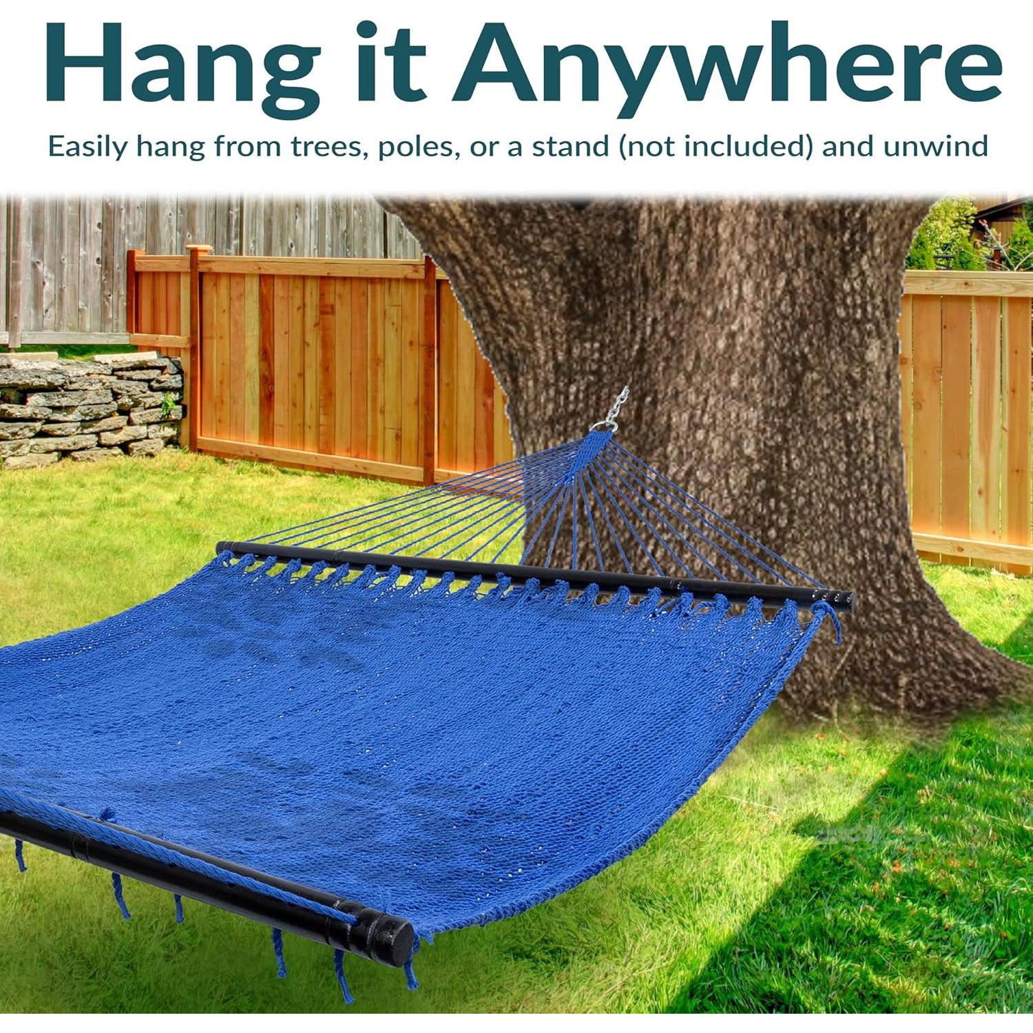 Hamaca Doble Sunnydaze de Poliester Suave Azul 272 kg