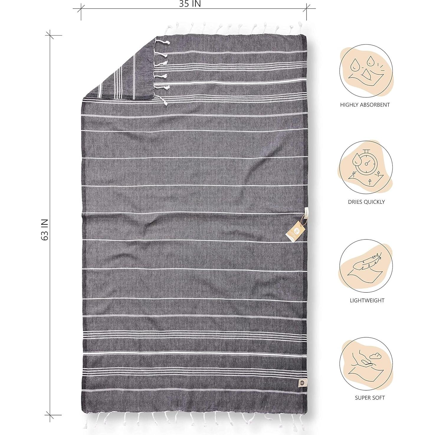 Toalla de Playa Turca Laodis 160x89 cm Secado Rápido Negra