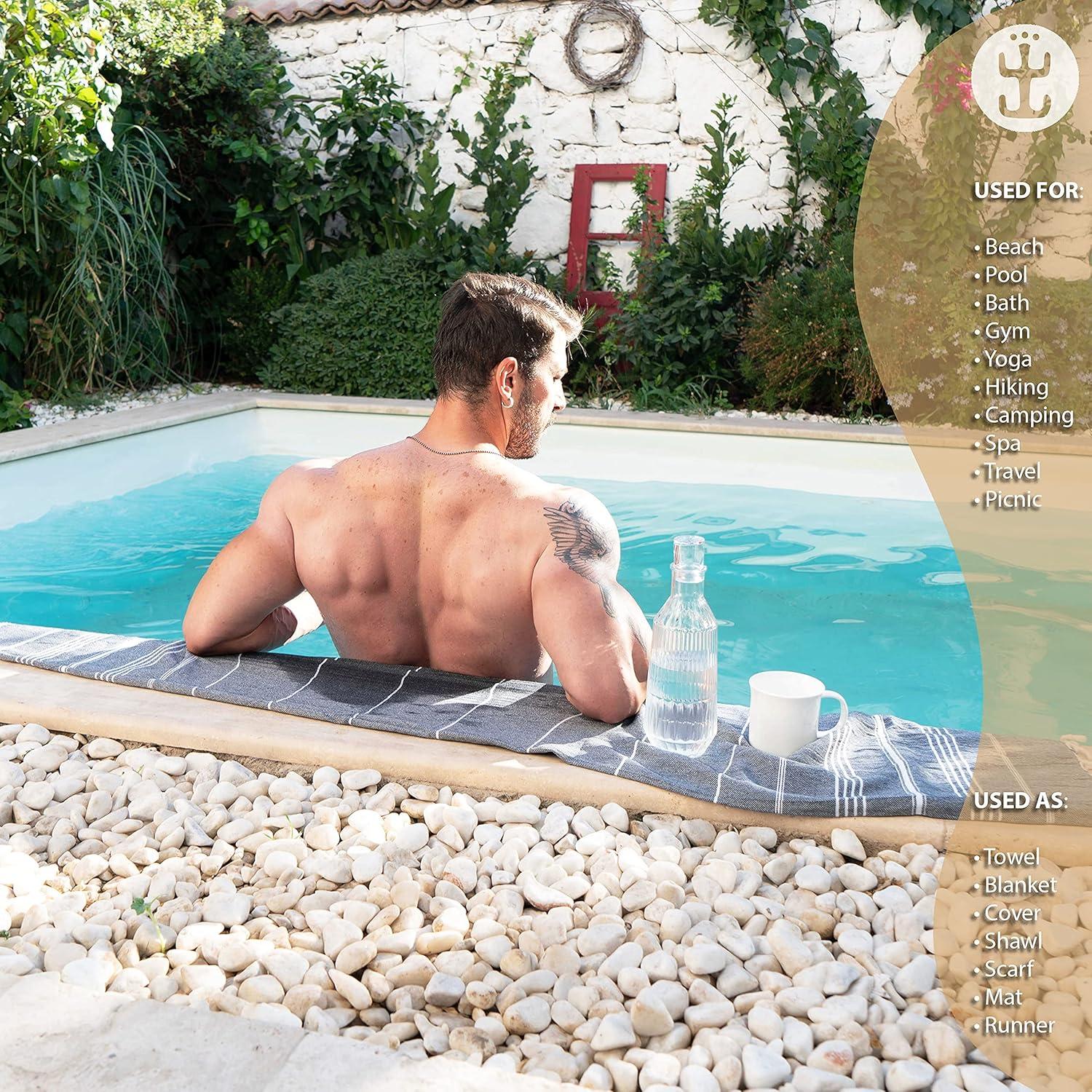 Toalla de Playa Turca Laodis 160x89 cm Secado Rápido Negra