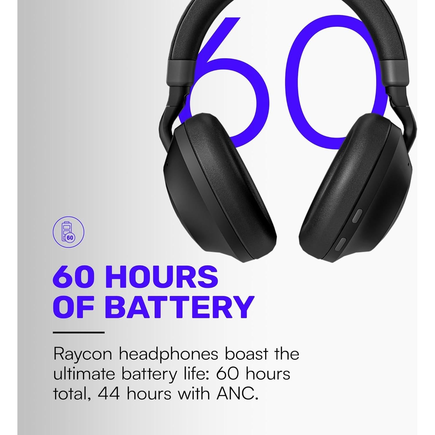 Raycon Everyday Headphones Pro with 60 Hours of Battery, 6 Microphones, Active Noise Cancellation, Awareness Mode, Multipoint Connectivity (Onyx Black)