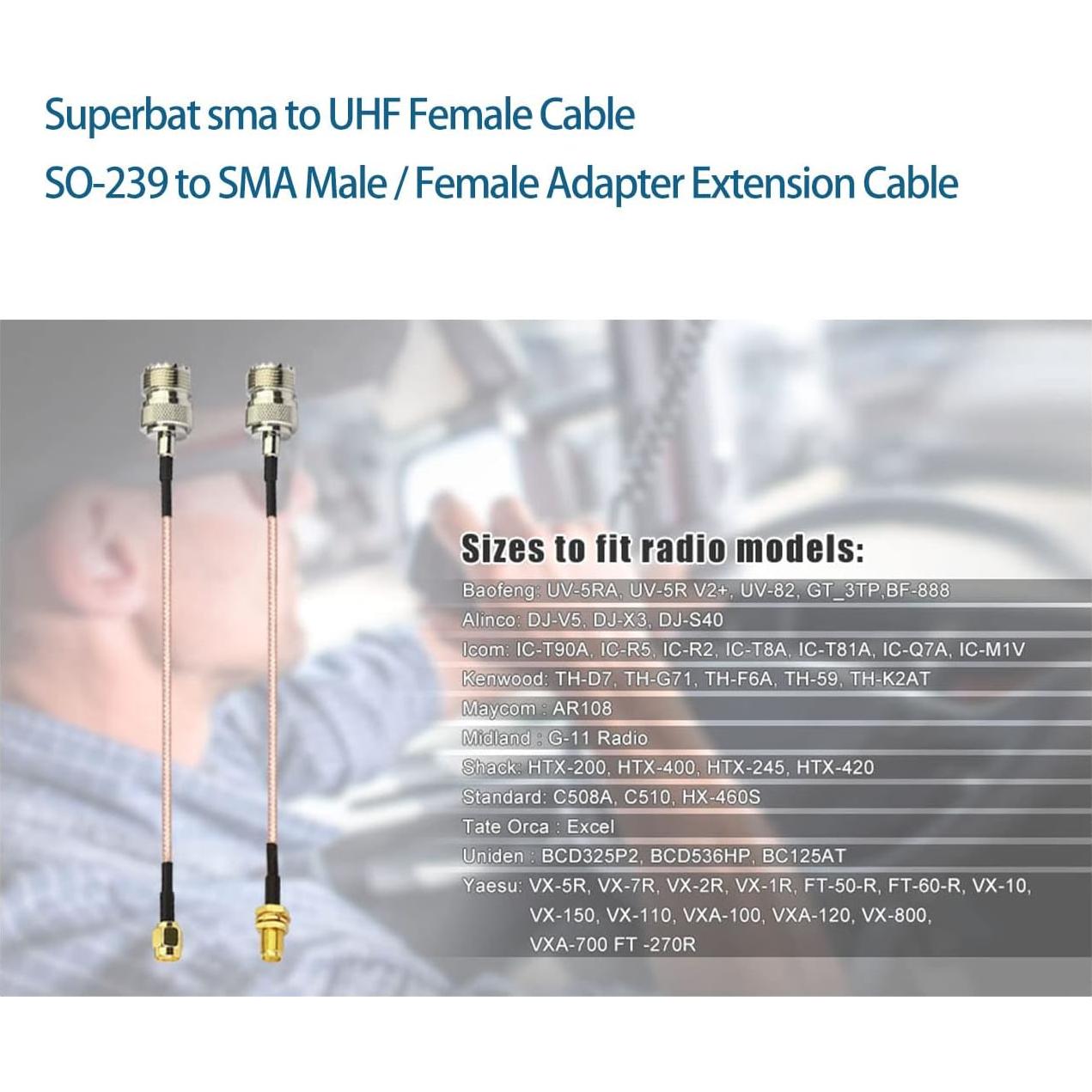 Cable adaptador coaxial Superbat UHF a SMA 15cm 2 unidades