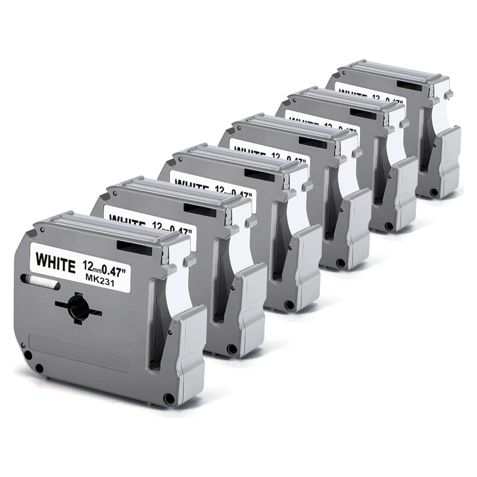 Cinta de Etiqueta Labelife M-K231 12mm Negro sobre Blanco - 6 Paquete