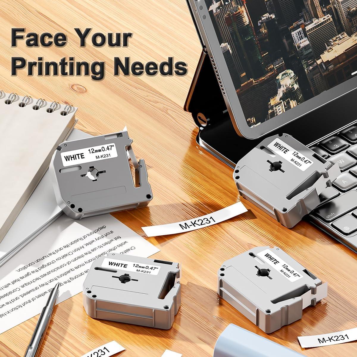 Cinta de Etiqueta Labelife M-K231 12mm Negro sobre Blanco - 6 Paquete