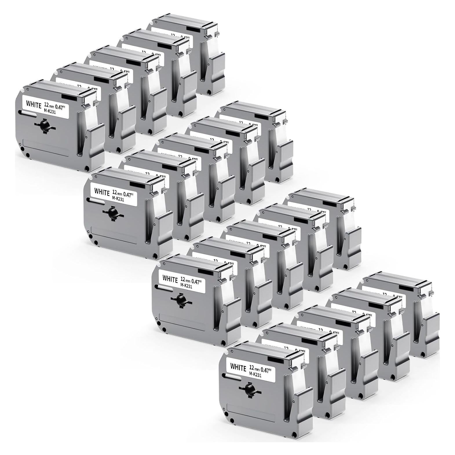 Paquete de 20 Cintas de Etiqueta Labelife M-K231 12mm Negra Blanca