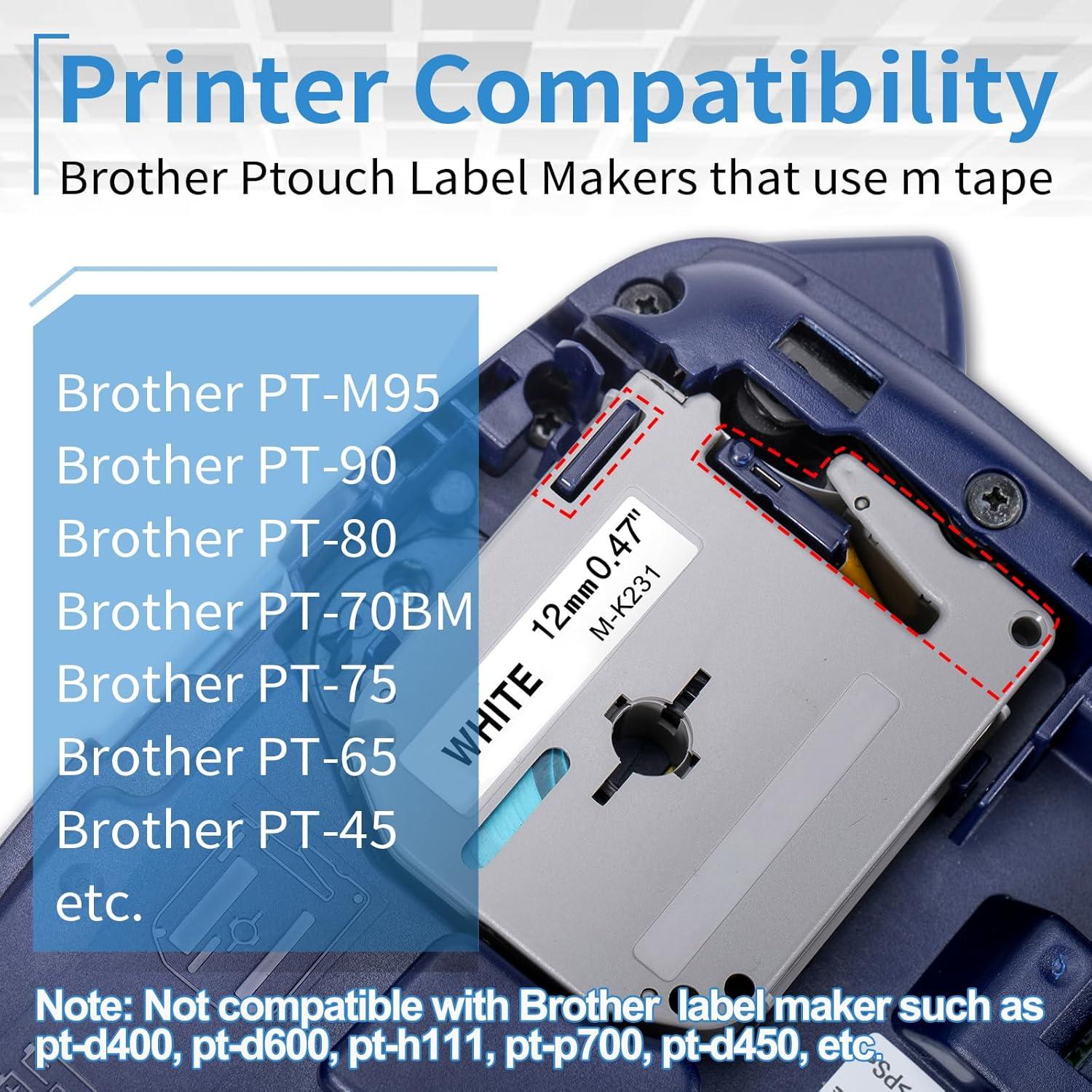 Paquete de 20 Cintas de Etiqueta Labelife M-K231 12mm Negra Blanca