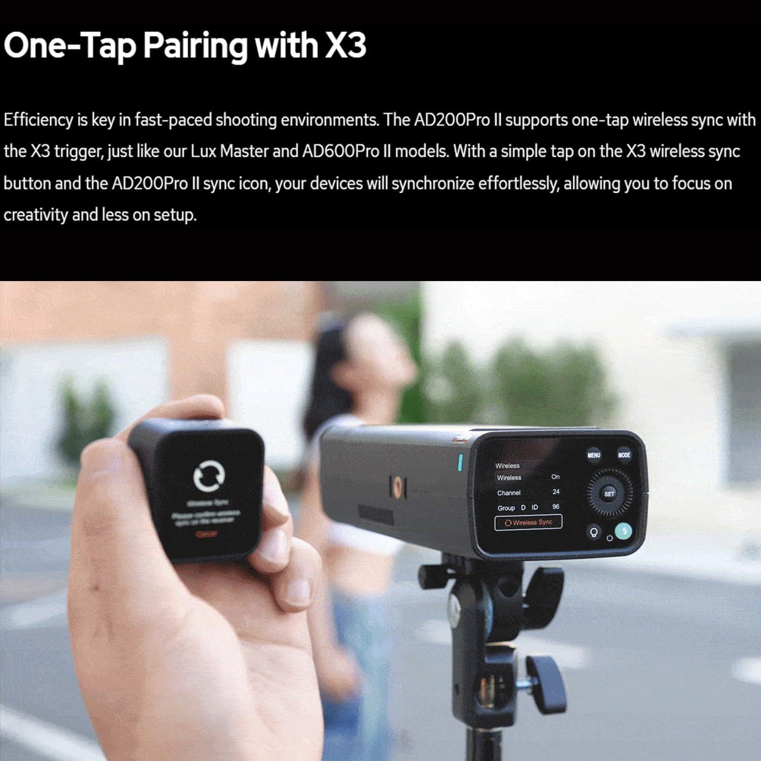 Flash Estroboscópico Godox AD200 Pro II 2.4G 500 Flashes