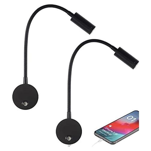 Luz de Lectura LED Regulable WisHomee con USB 12V - 2 Paquete