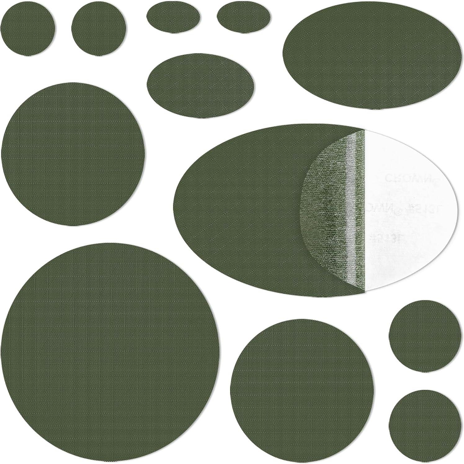 12 Parches de Reparación Autoadhesivos WILDREEDS Nylon Verde Militar