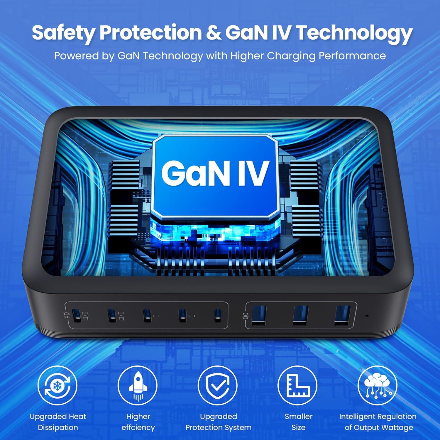 Cargador USB C 415W Kioson 8 Puertos Carga Rápida PD 100W