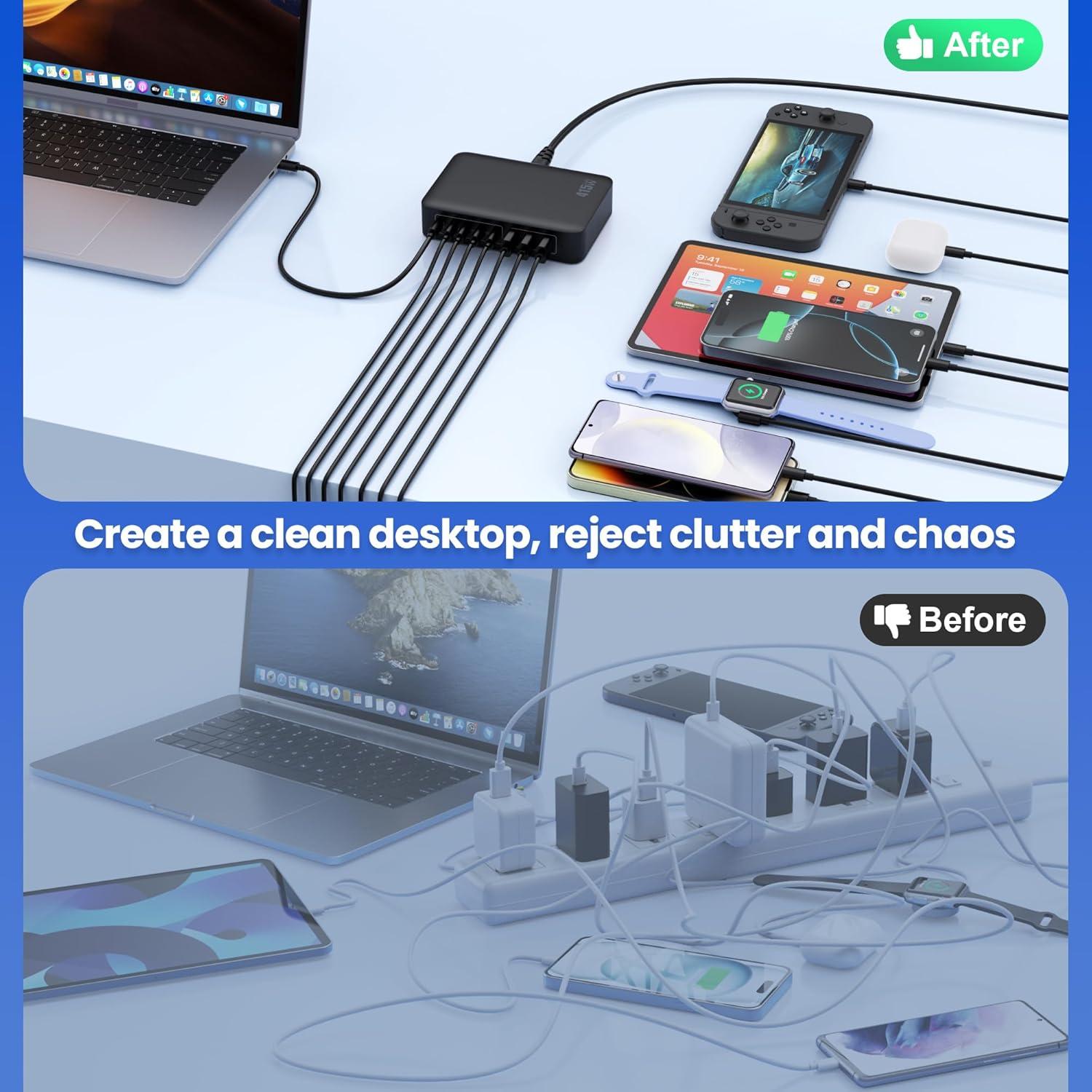 Cargador USB C 415W Kioson 8 Puertos Carga Rápida PD 100W