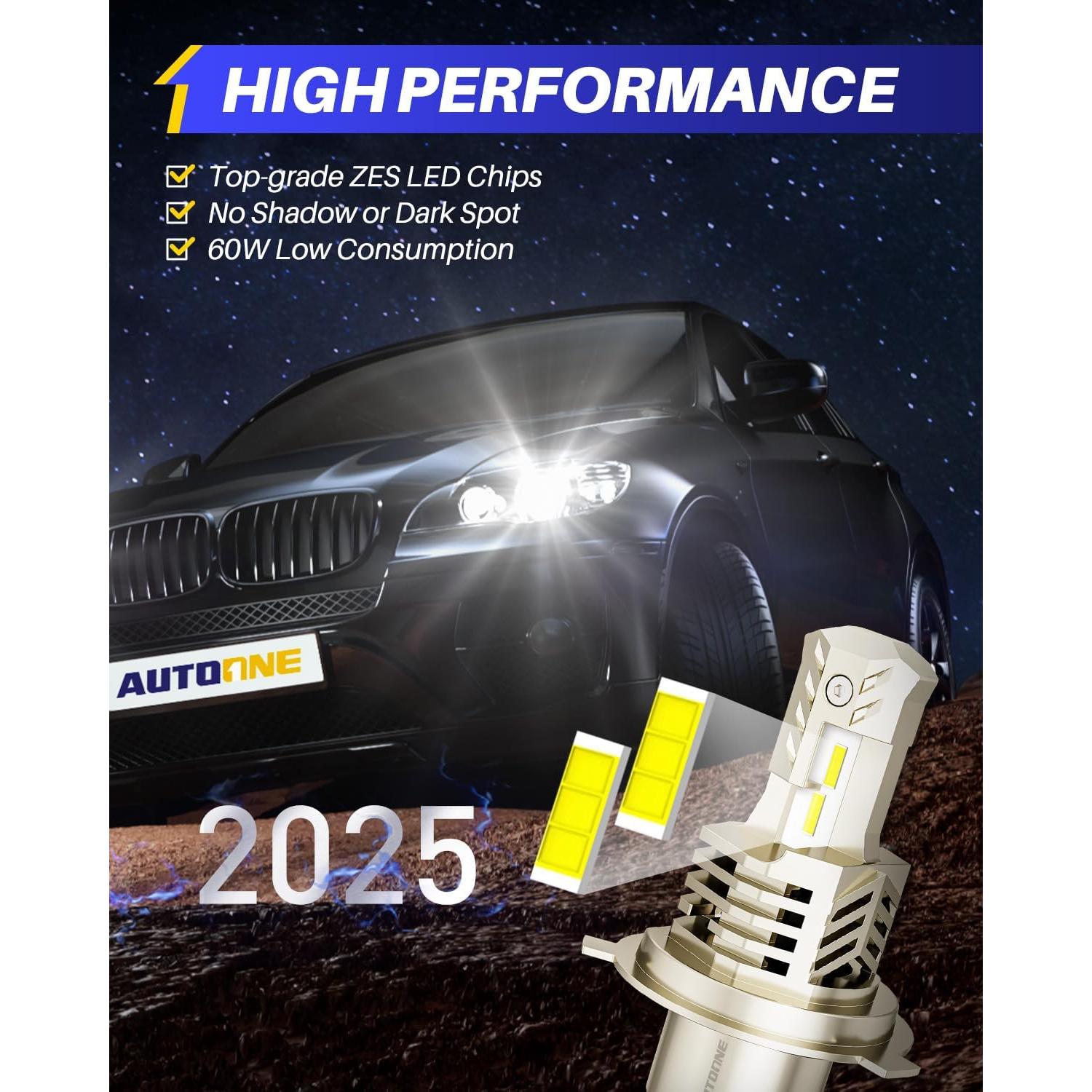 Bombillas LED AUTOONE 9003 Hi/Lo 6000K 40000LM IP68 - Paquete de 2