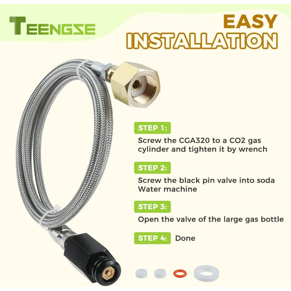 Manguera Adaptadora CO2 TEENGSE 152.4cm Acero Inoxidable