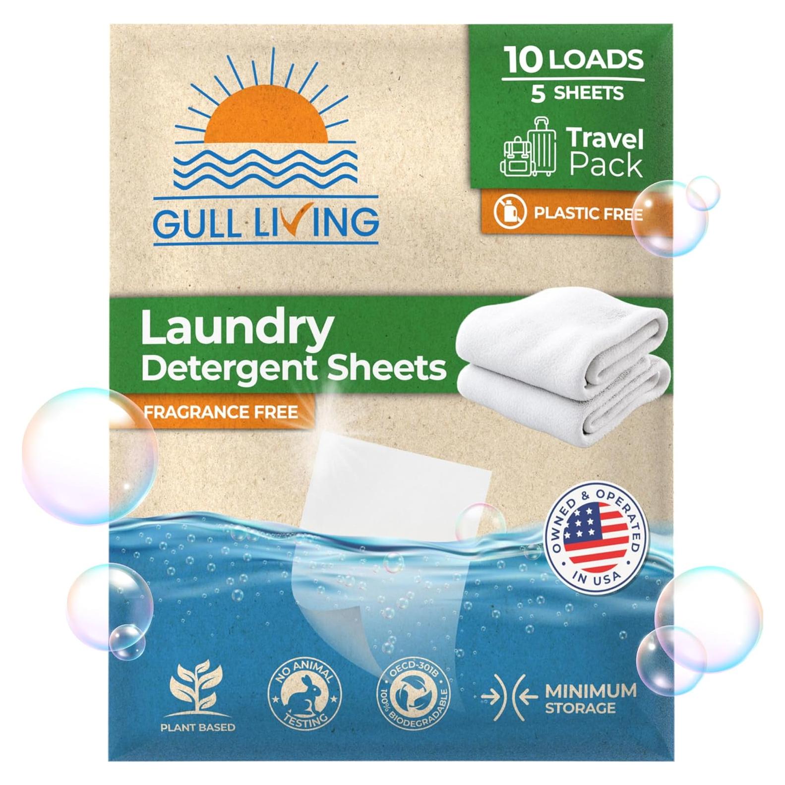 Hojas de detergente Gull Living Travel sin fragancia - 10 cargas