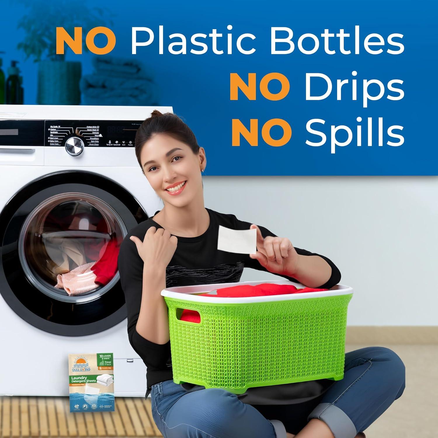 Hojas de detergente Gull Living Travel sin fragancia - 10 cargas