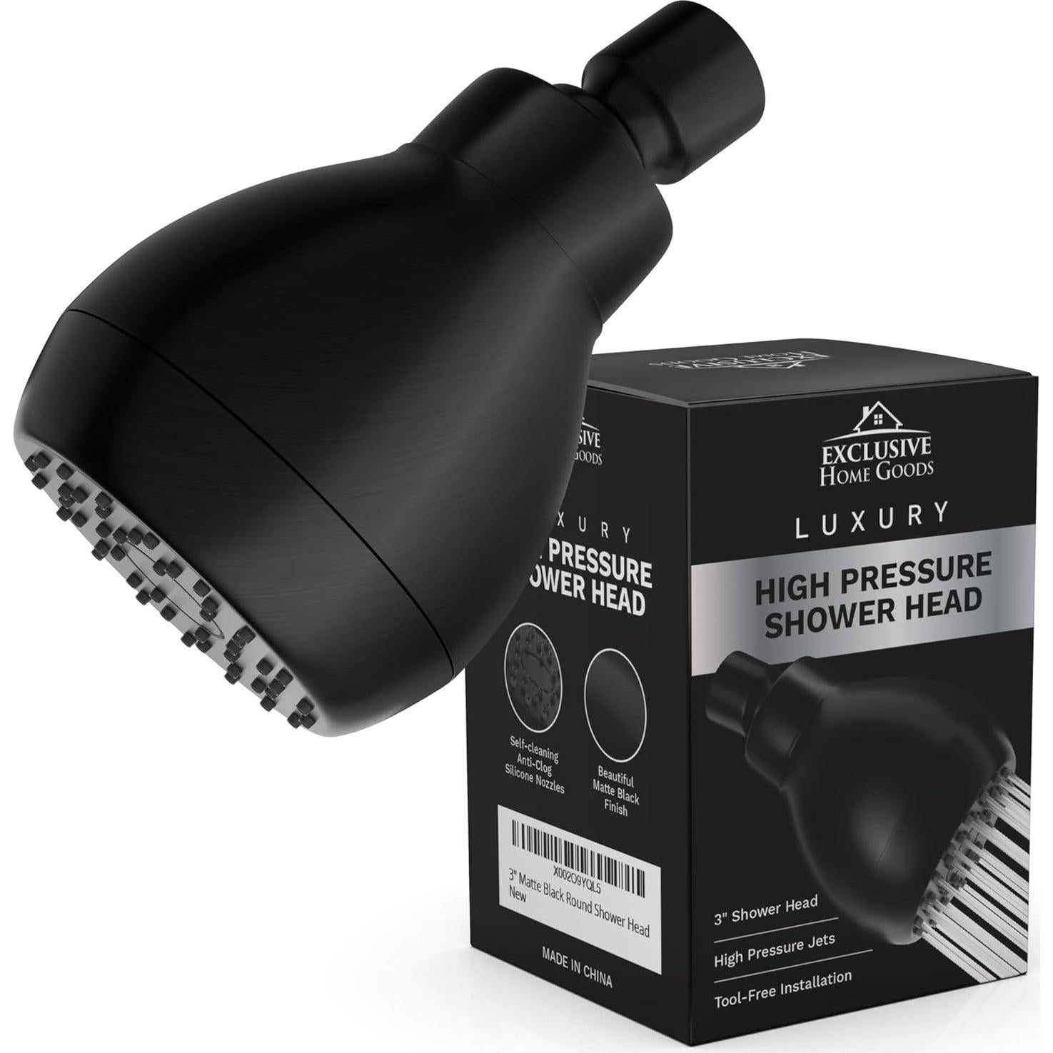 Cabezal de Ducha Alta Presión Heatsistence Negro Mate 1.8 GPM