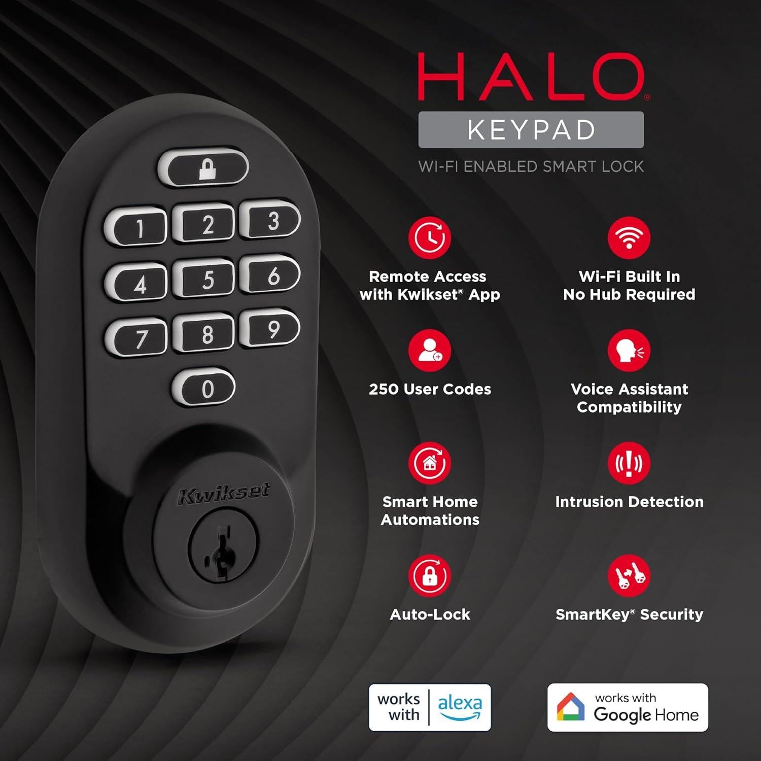 Cerradura Inteligente Wi-Fi Kwikset Halo Sin Llave Mate Negro