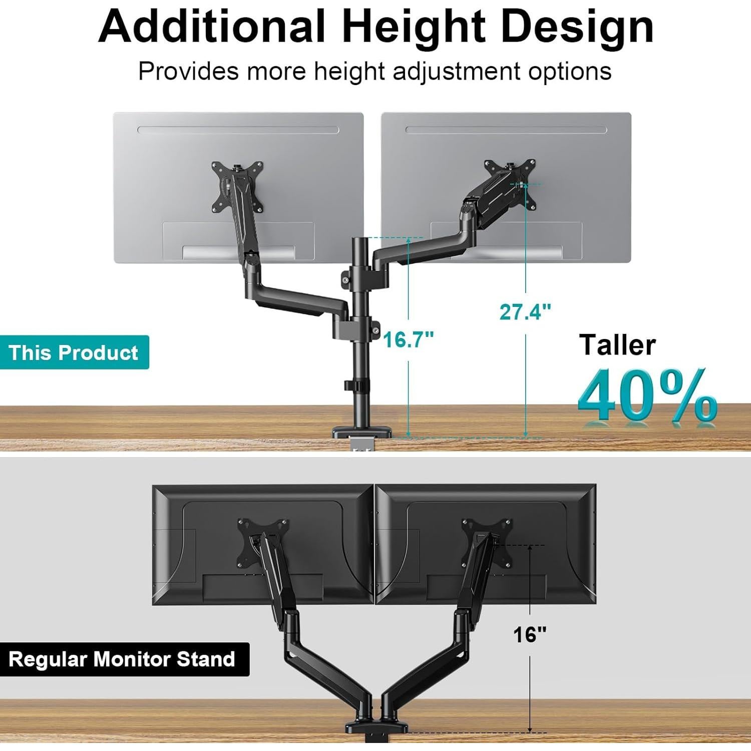 Soporte Doble para Monitor MOUNT PRO 13-32" Ajustable Negro