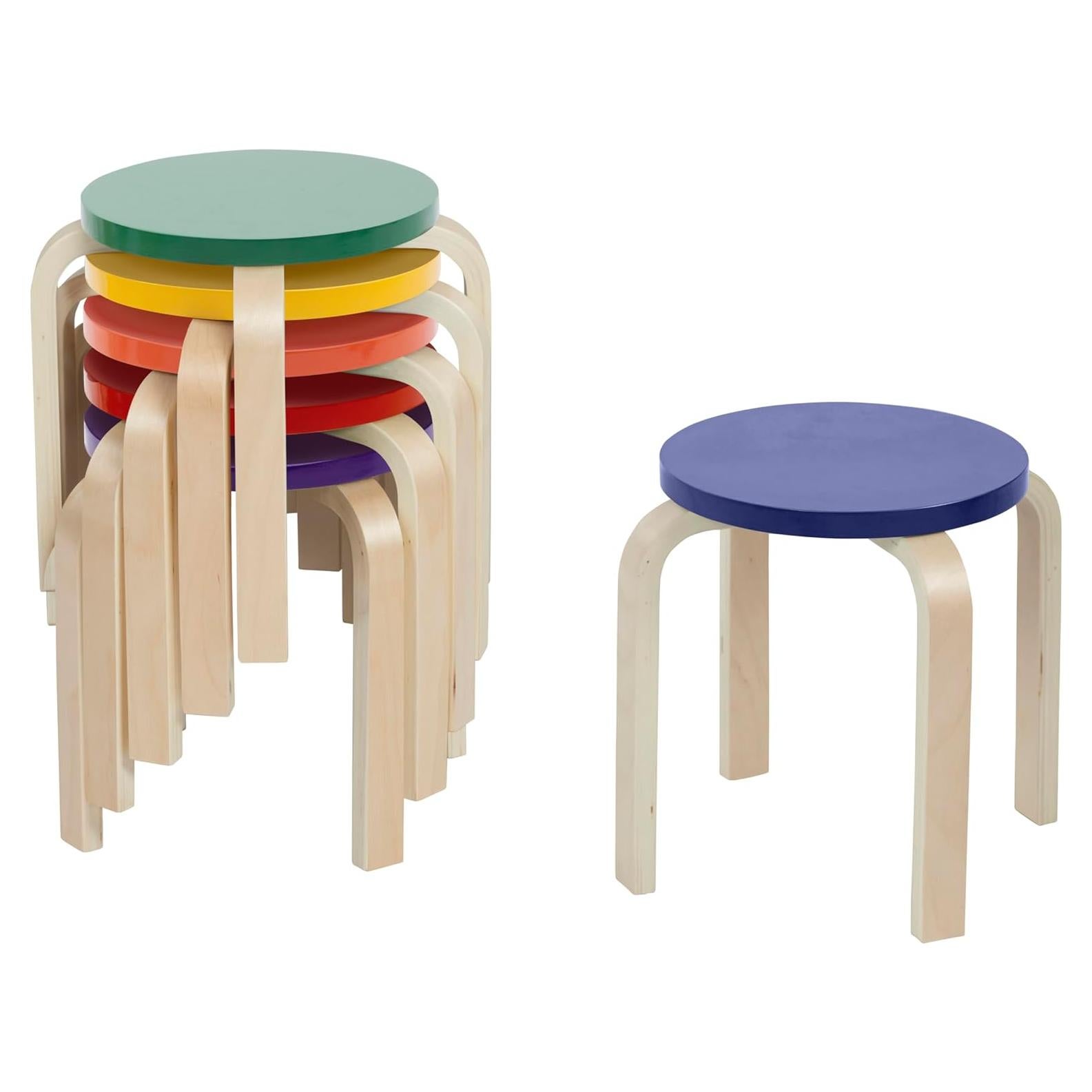 Juego de 6 Taburetes Apilables de Madera Curvada ECR4Kids