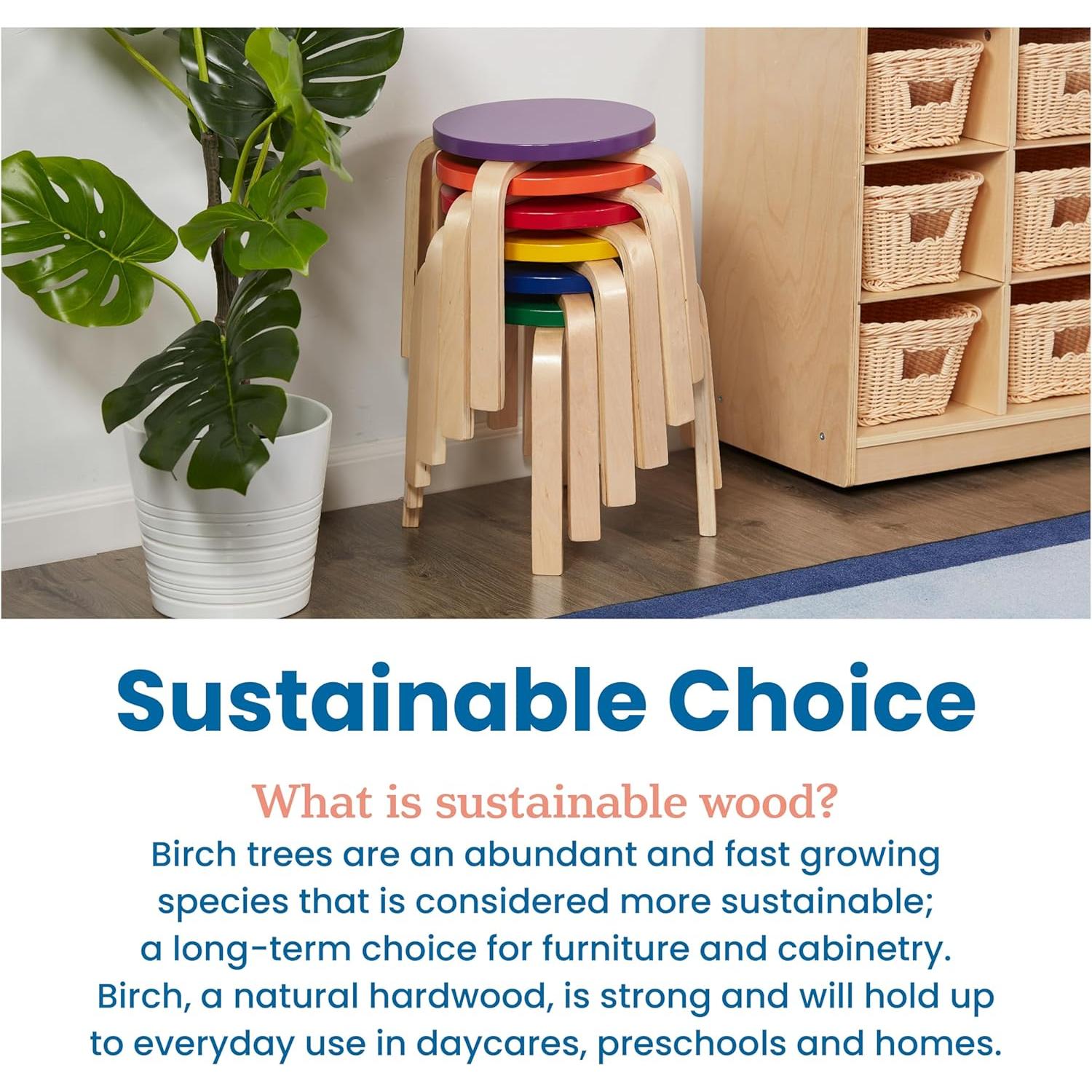 Juego de 6 Taburetes Apilables de Madera Curvada ECR4Kids