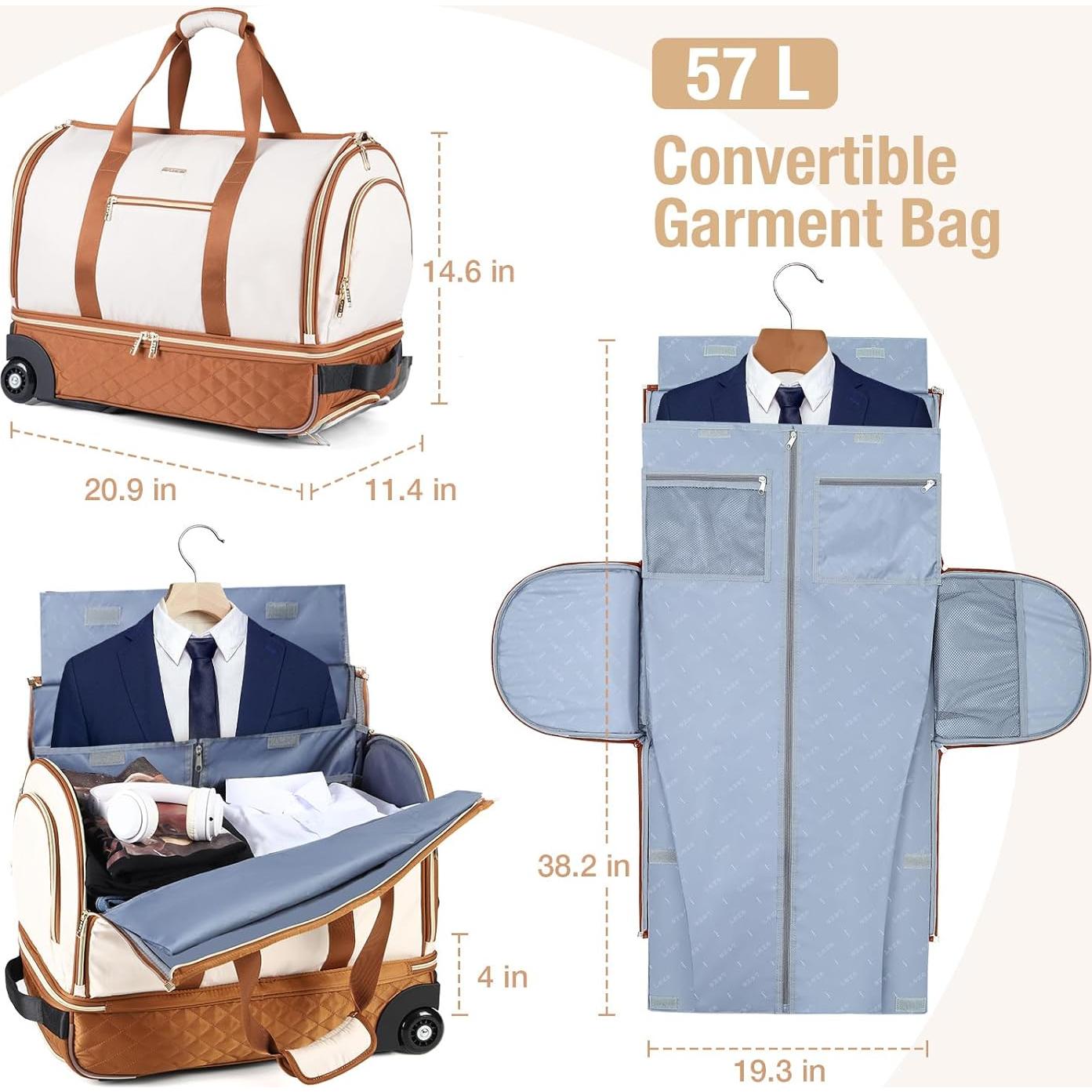 Bolsa de Prendas Rodante Lekeinchi Beige - Duffel con Ruedas