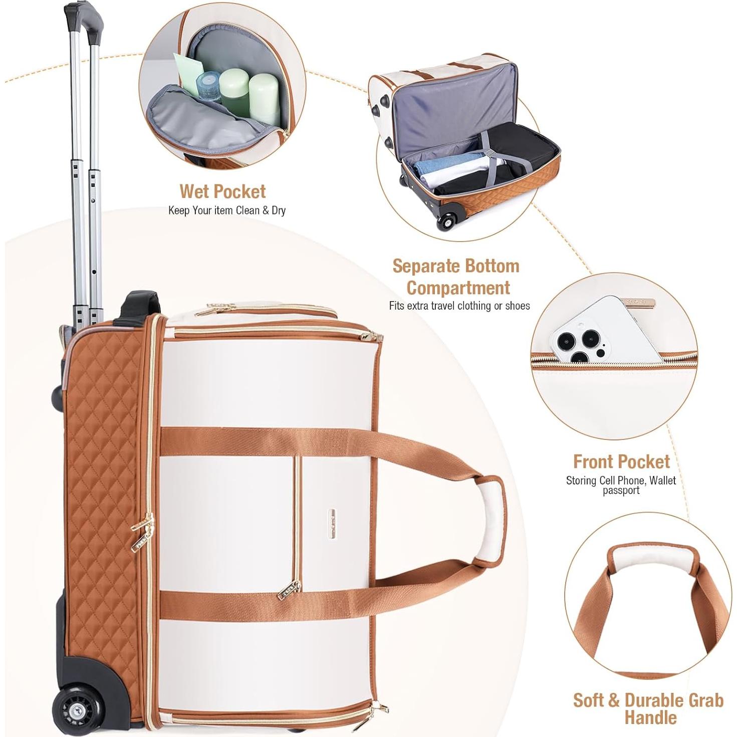 Bolsa de Prendas Rodante Lekeinchi Beige - Duffel con Ruedas