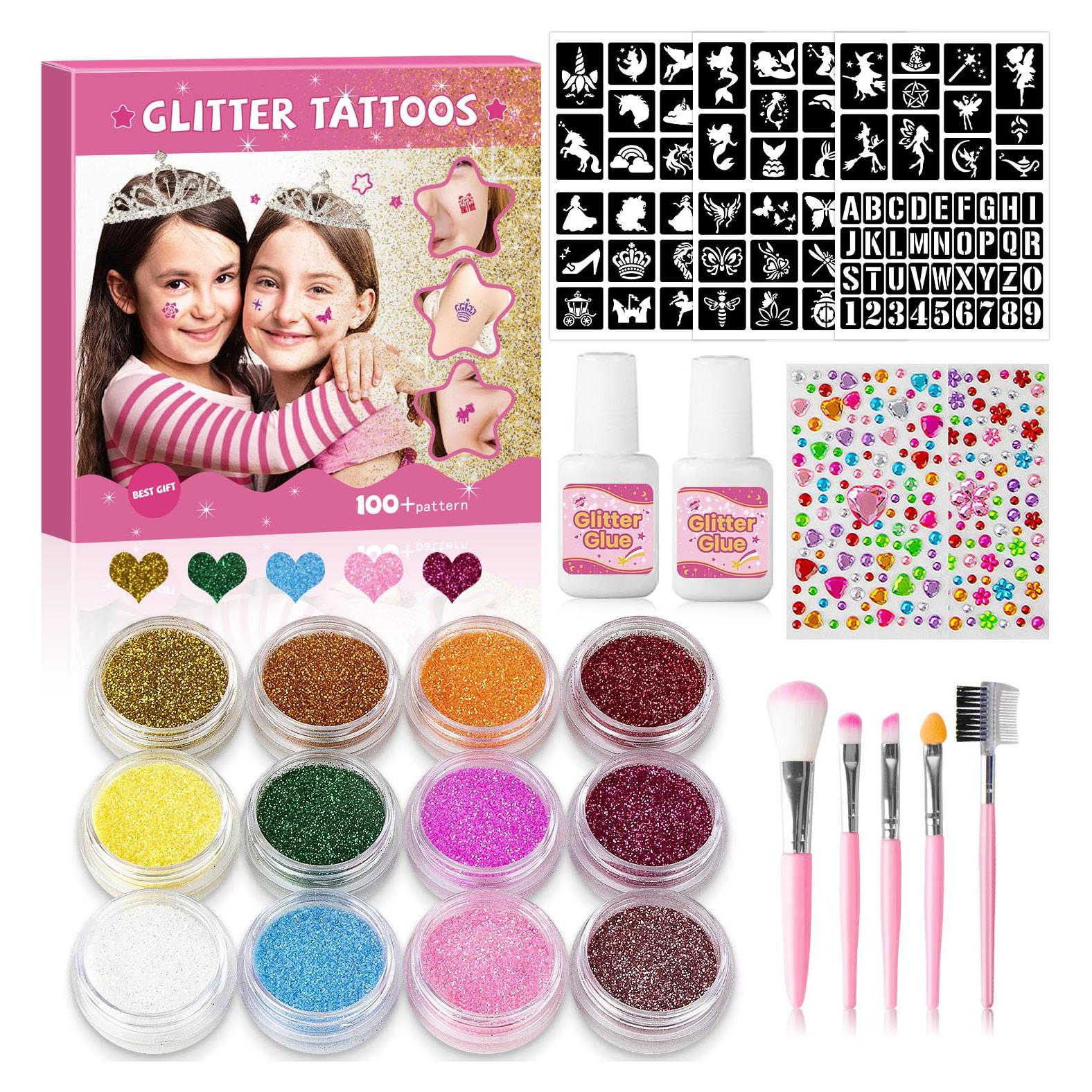 Kit de Tatuajes Temporales de Purpurina XiQiDianr - 12 Colores