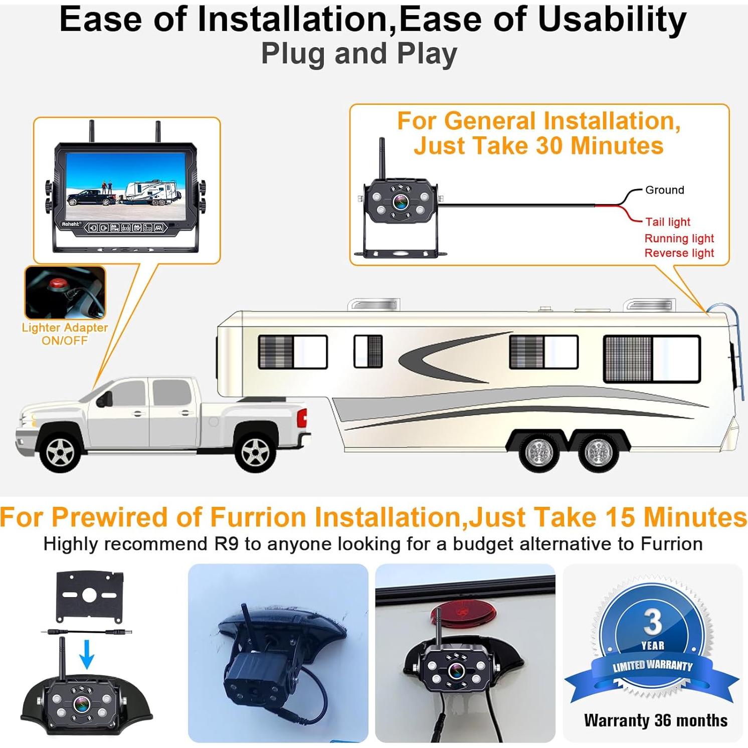 Cámara de Respaldo Inalámbrica Rohent R9 HD 1080P 7"