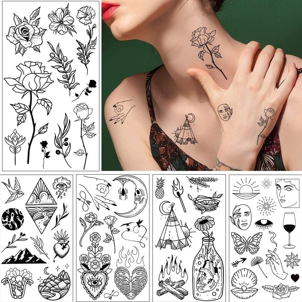 Tatuajes Temporales GLARYYEARS 20 Piezas Negro Impermeable