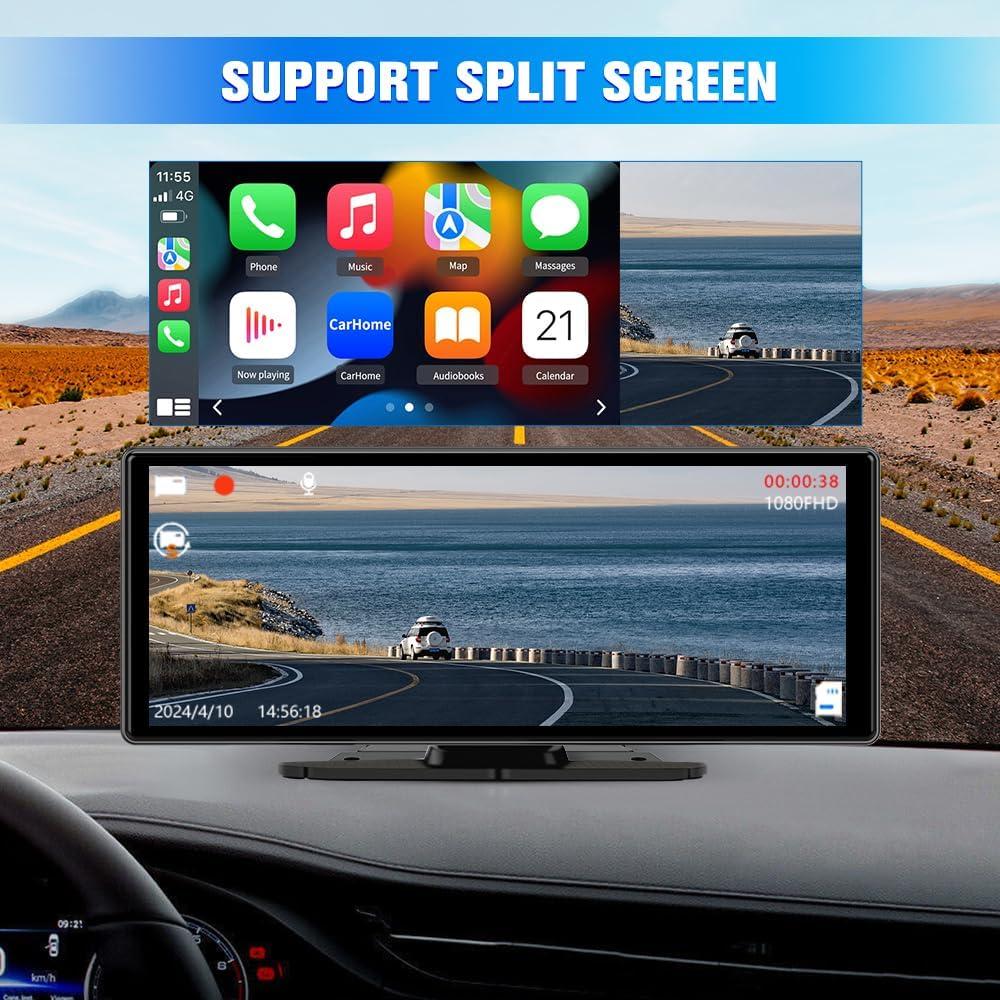 Pantalla CarPlay Inalámbrica Pyniro 10" con Cámara 4K y 1080P