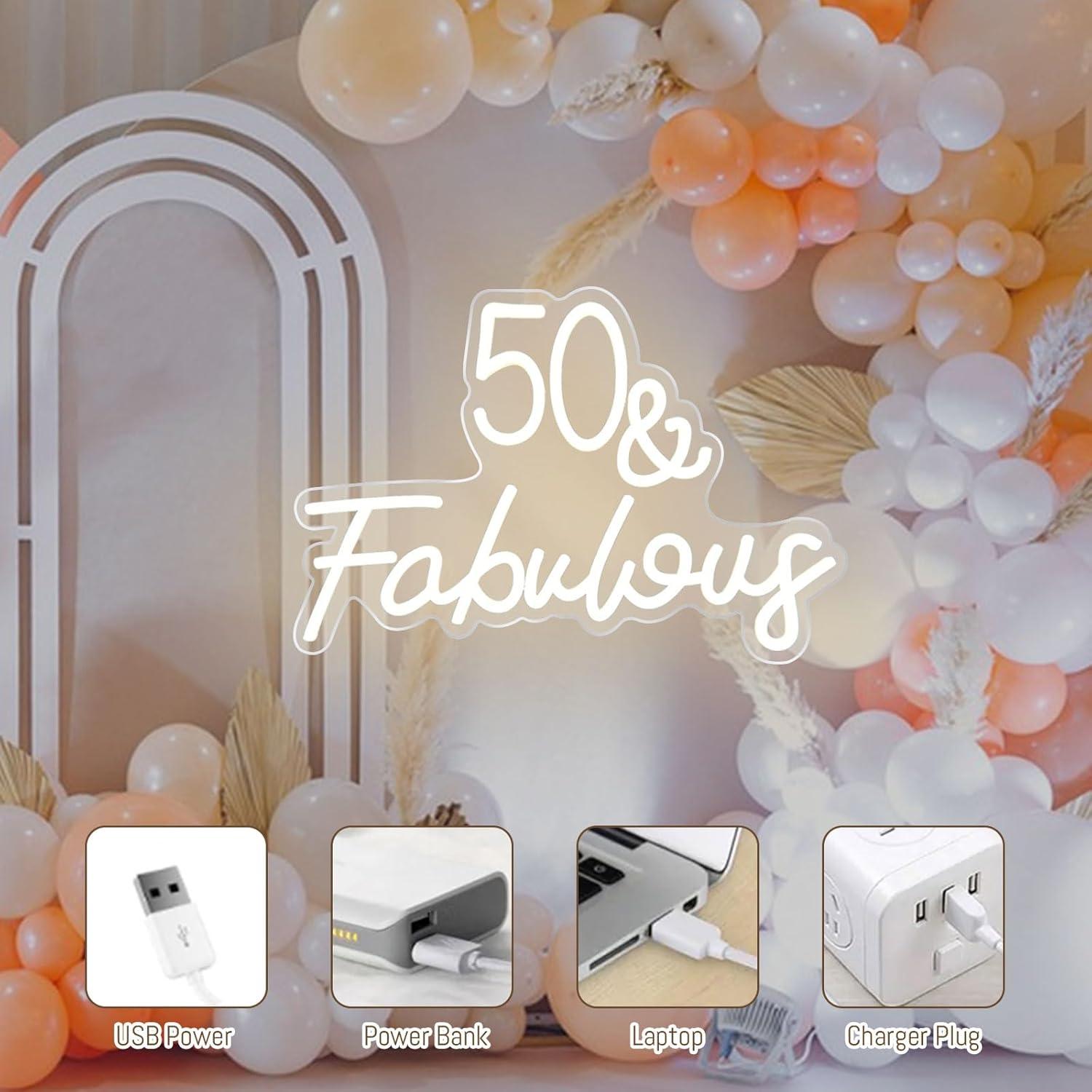 Cartel de Neón LED 50 y Fabuloso KADAFAGO Decoración Cumpleaños