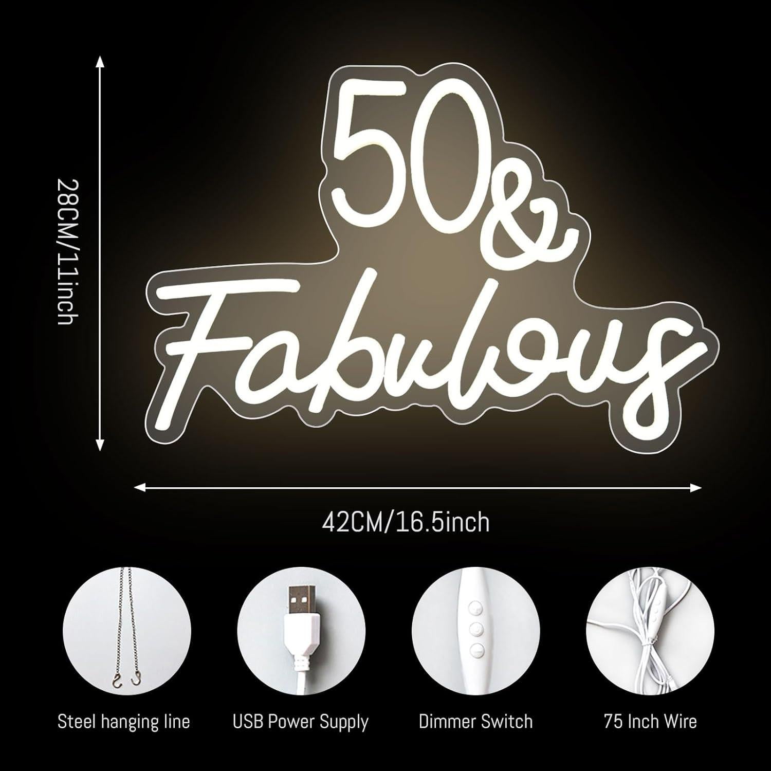 Cartel de Neón LED 50 y Fabuloso KADAFAGO Decoración Cumpleaños