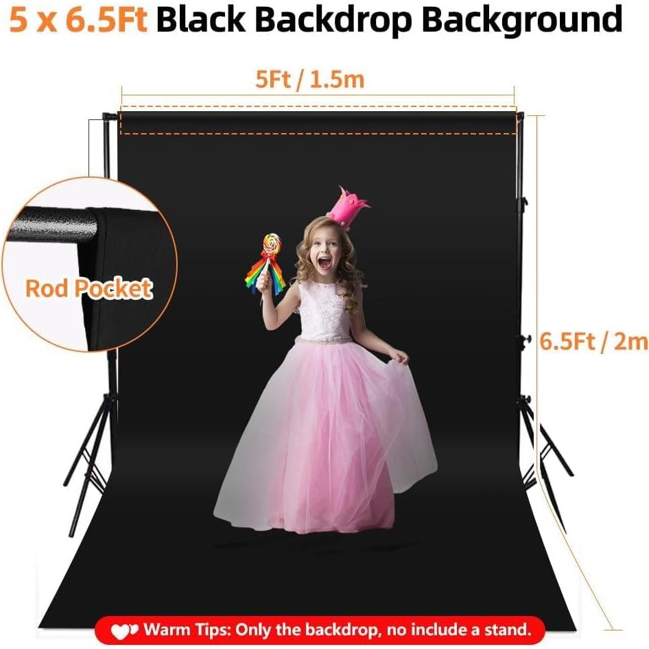 Fondo Negro para Fotos YAYOYA 1.52 x 1.98 m Plegable