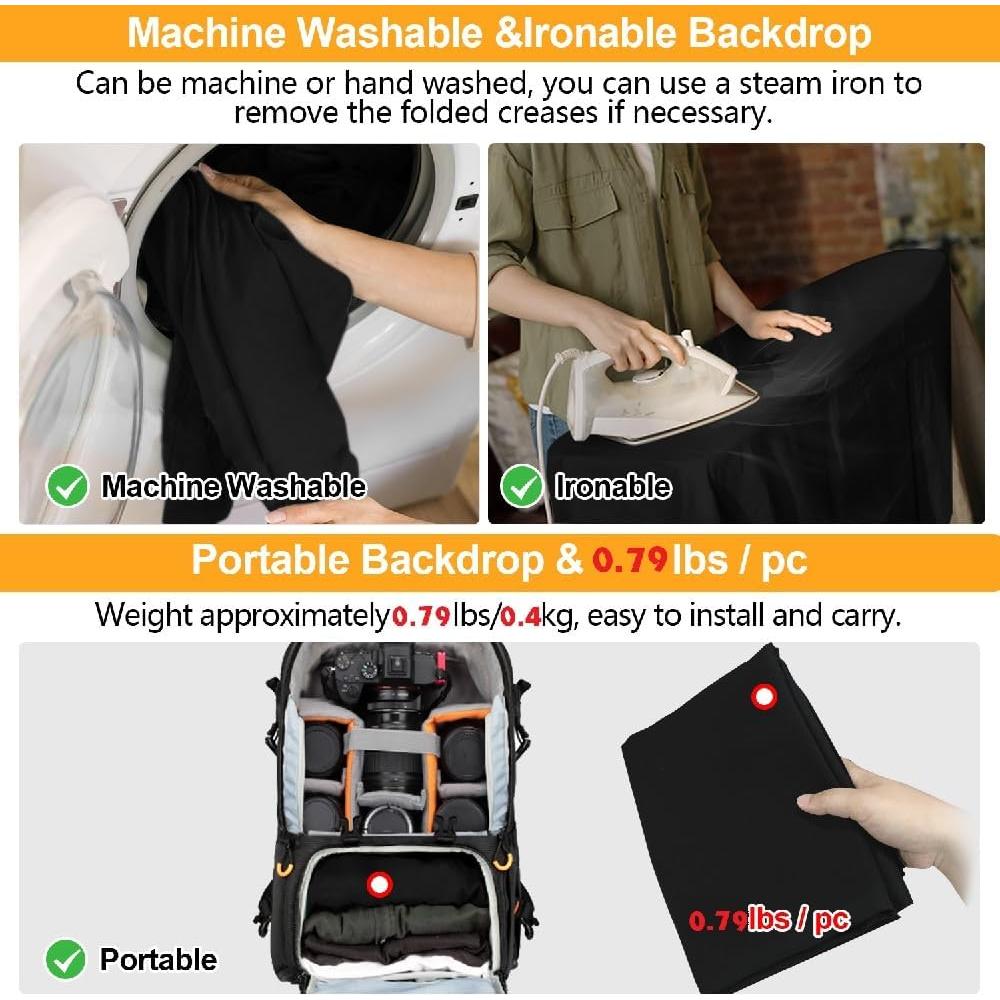 Fondo Negro para Fotos YAYOYA 1.52 x 1.98 m Plegable