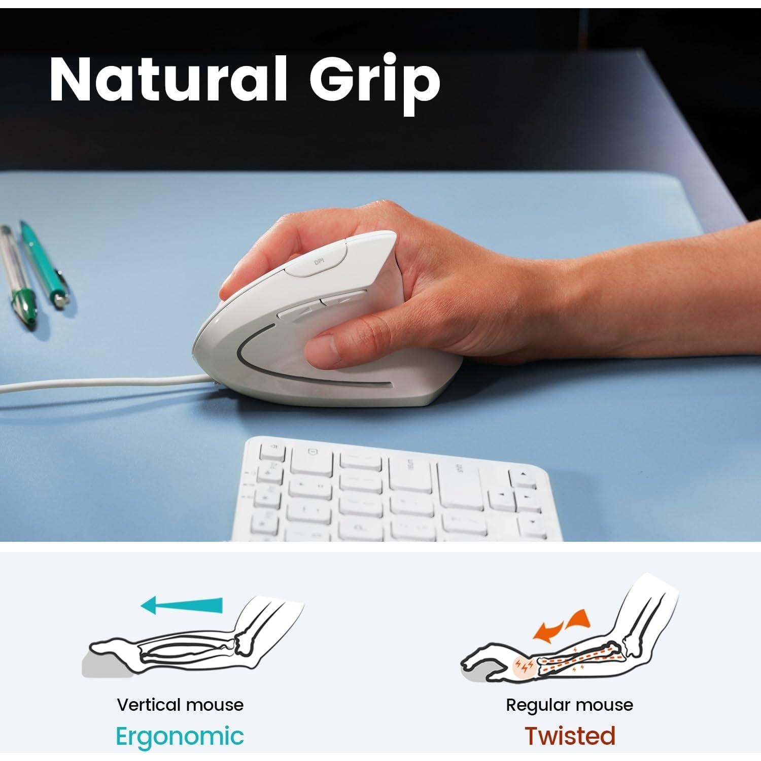 Ratón Ergonómico Vertical Perixx PERIMICE-513W Blanco 1000/1600 DPI