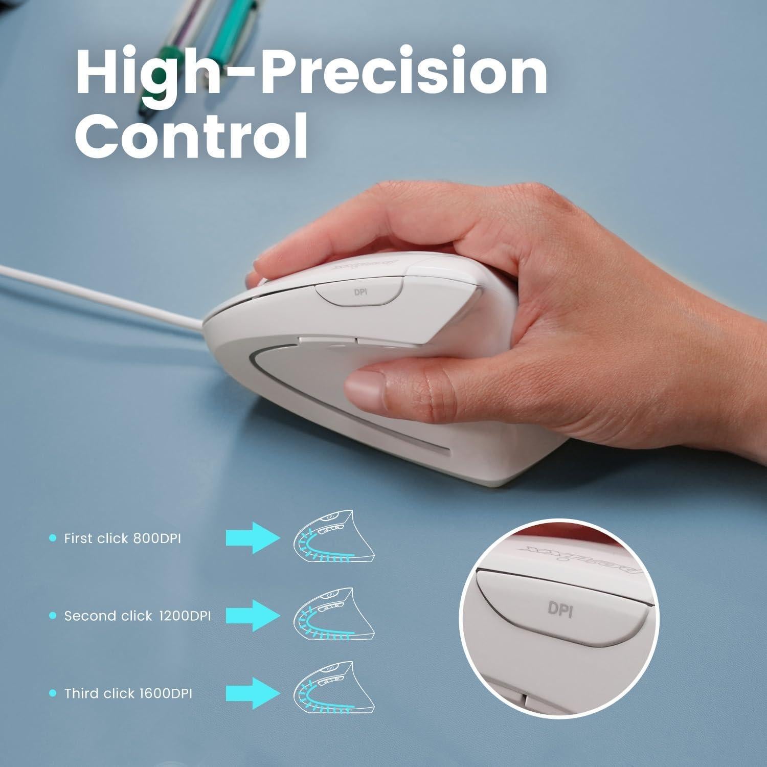 Ratón Ergonómico Vertical Perixx PERIMICE-513W Blanco 1000/1600 DPI