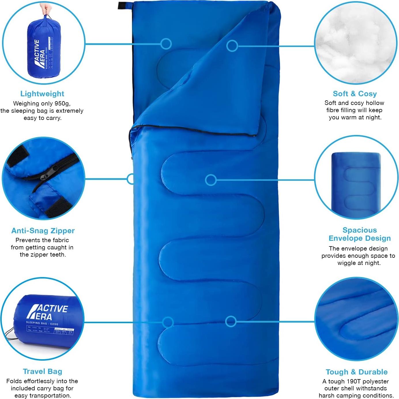 Saco de dormir ultraligero Active Era 200GSM 1 persona azul