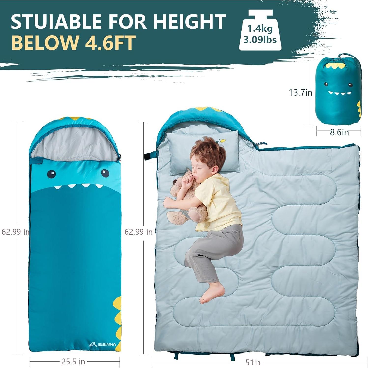 Saco de Dormir BISINNA para Niños 3 Temporadas Azul 160x65cm